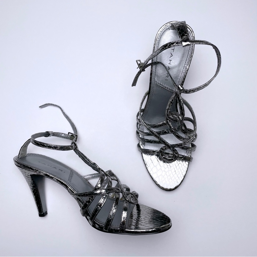 Silver Tahari Dino Sandal Heels
